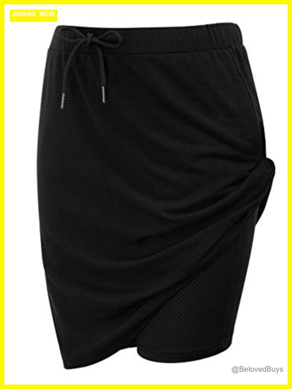 Women's Stretchy Knee Length Skort Drawstring Waist Mesh Shorts Pockets
